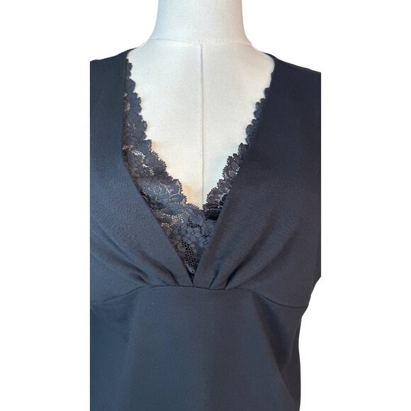 Talbots Black 8 Petite Lace-Trim V-Neck Sleeveless Top - Picture 2 of 8